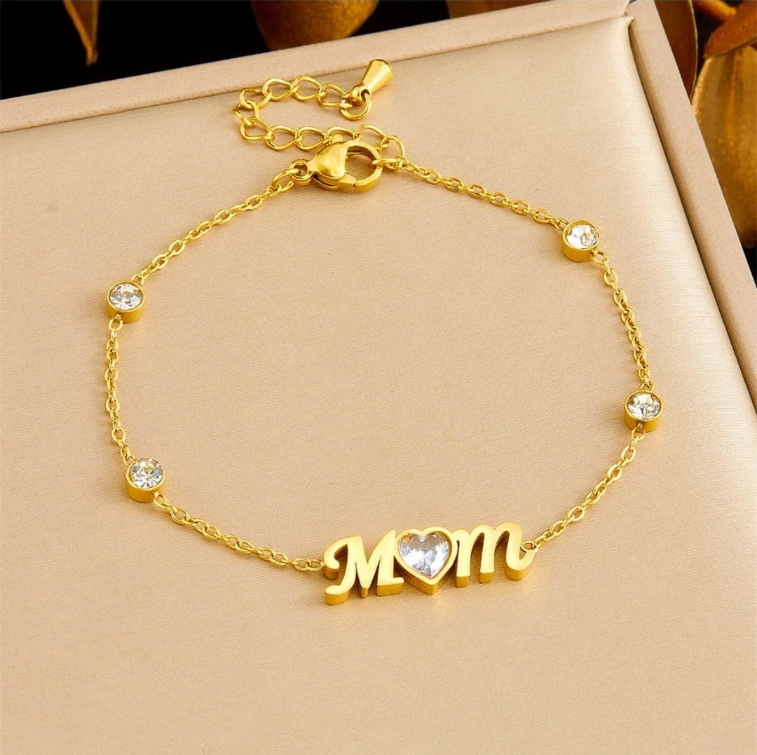 Bracciale "Mom" con zirconi