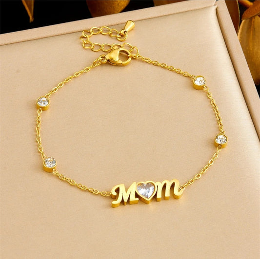 Bracciale "Mom" con zirconi
